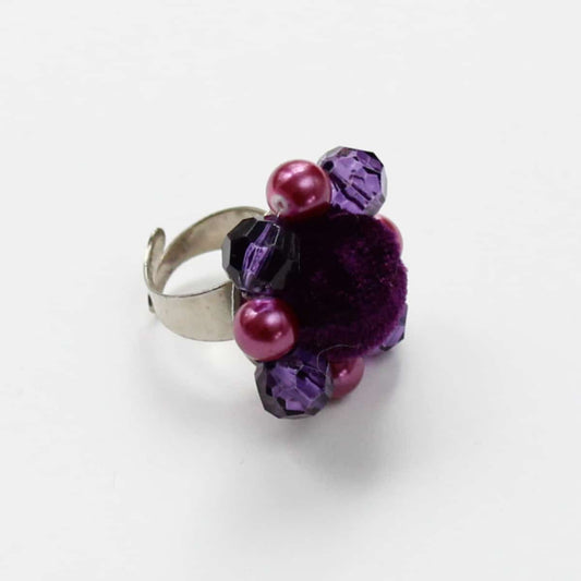 Purple Velvet Beaded Ring - Sylca Designs - Chunky Jewelry
