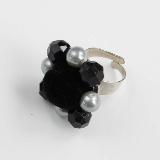 Black Velvet Beaded Ring - Sylca Designs - Chunky Jewelry