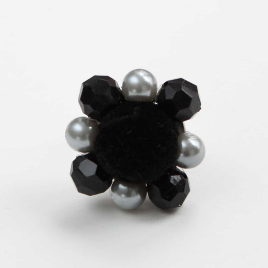 Black Velvet Beaded Ring - Sylca Designs - Chunky Jewelry