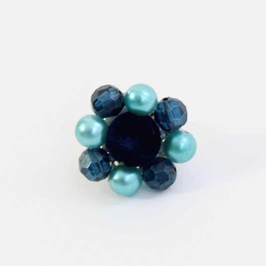 Teal Velvet Beaded Ring - Sylca Designs - Chunky Jewelry