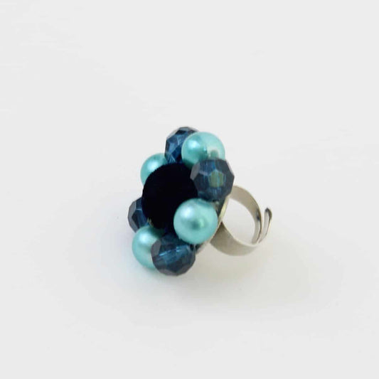 Teal Velvet Beaded Ring - Sylca Designs - Chunky Jewelry