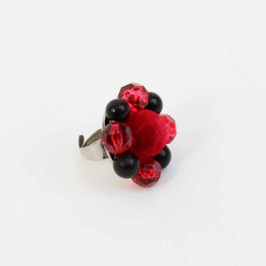 Red Velvet Beaded Ring - Sylca Designs - Chunky Jewelry