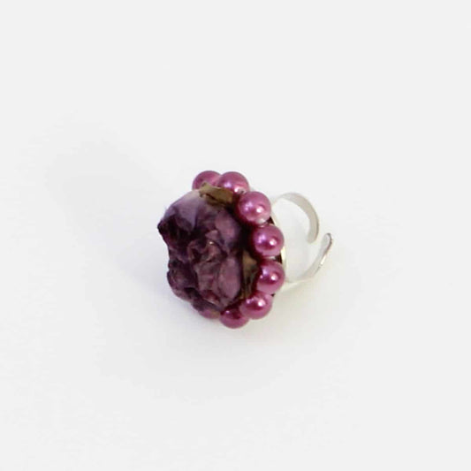 Purple Beaded Flower Ring - Sylca Designs - Chunky Jewelry