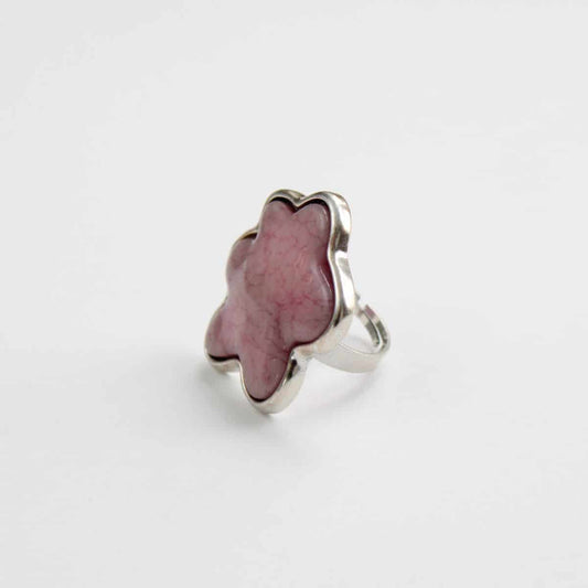 Pink Odd-Shaped Ring in Antique Silver - Sylca Designs - Chunky Jewelry