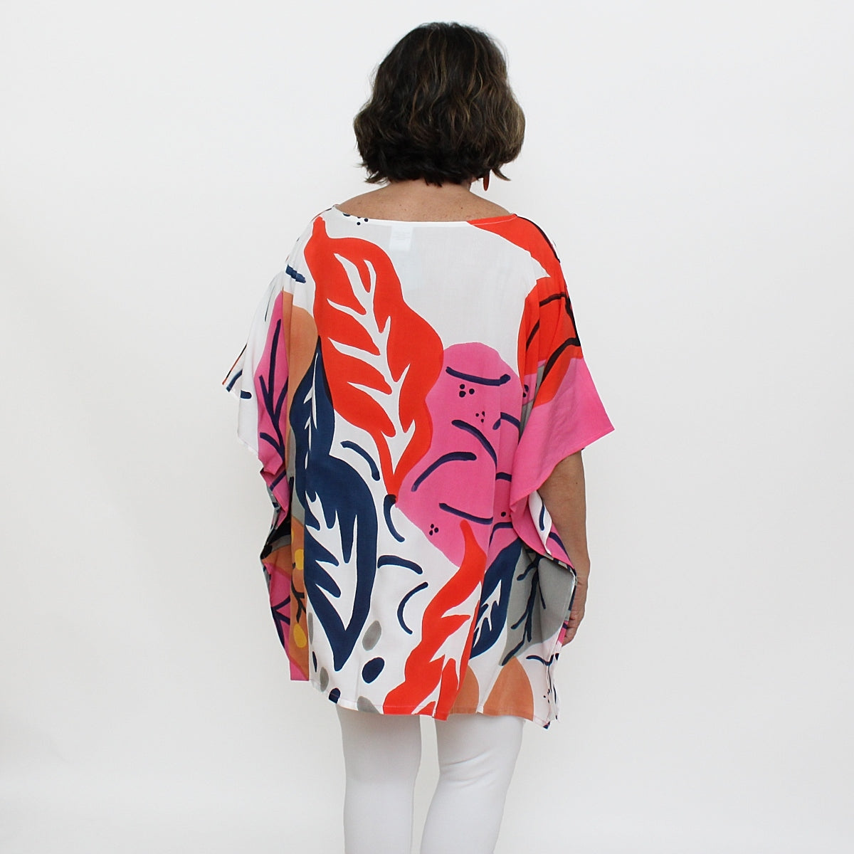 Coral and Blue Undersea Leaf Print Blouse