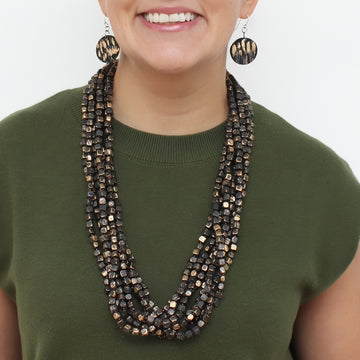 Gold Multi Strand Beaded Lacey Necklace