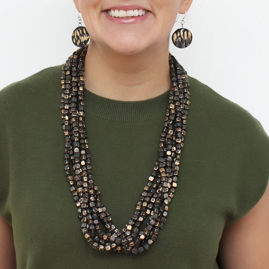 Gold Multi Strand Beaded Lacey Necklace