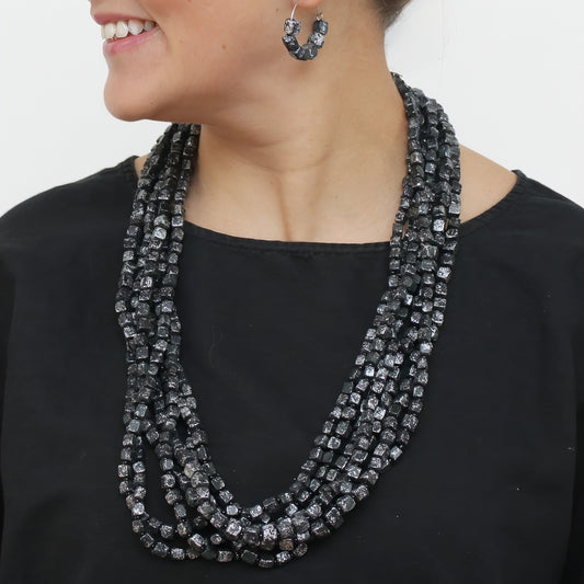 Silver Multi Strand Beaded Lacey Necklace