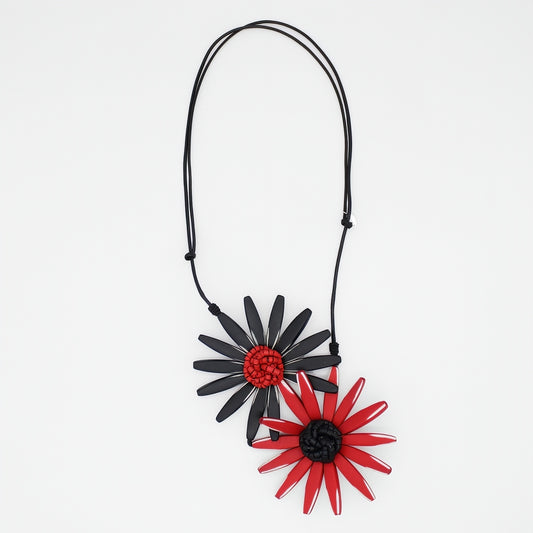 Black and Red Amaya Double Flower Statement Necklace