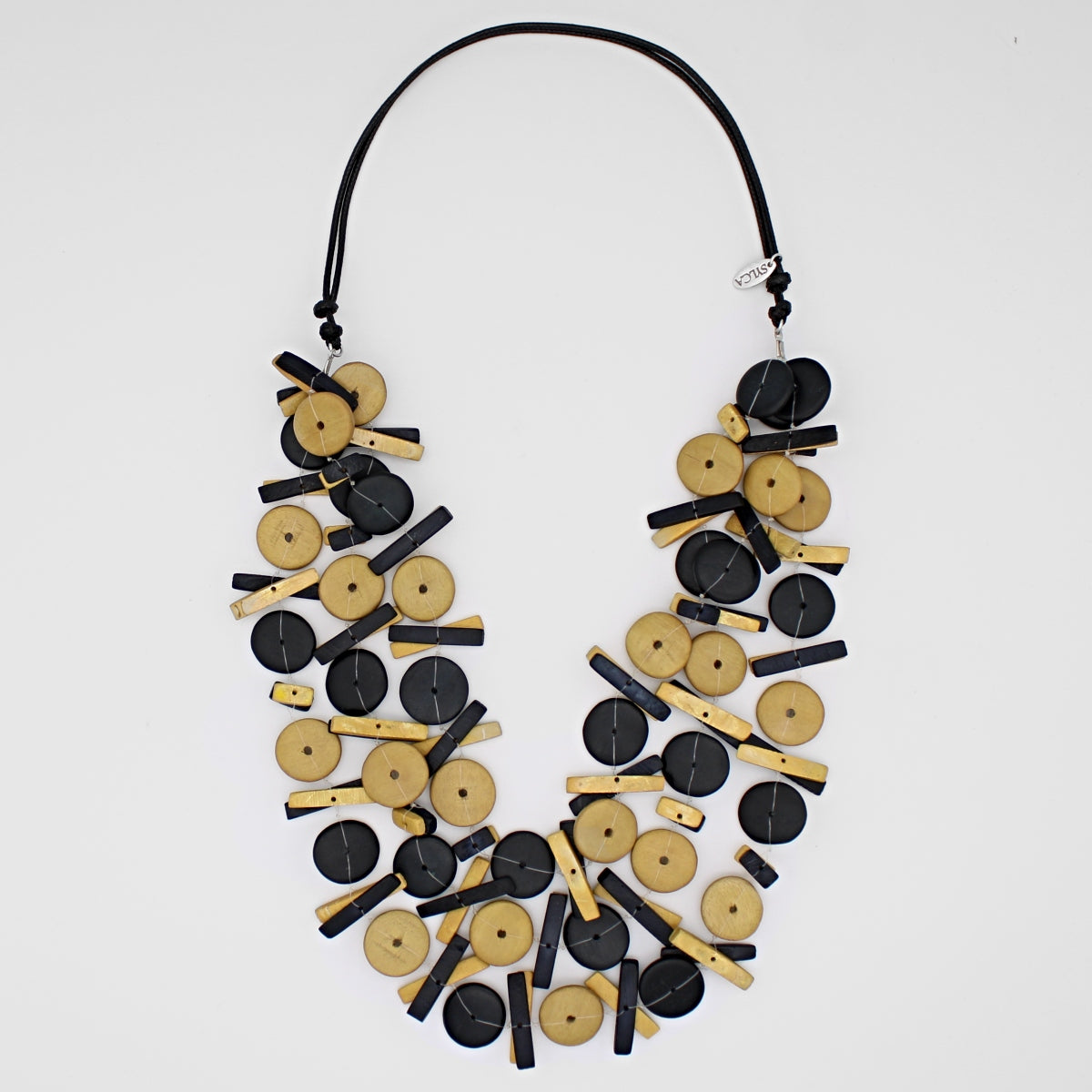 Yellow and Black Triple Strand Elaine Statement Necklace