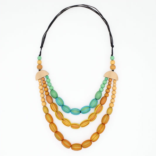 Triple Strand Wood Kristen Necklace