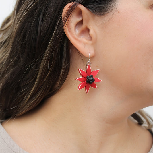 Red Amaya Flower Earrings