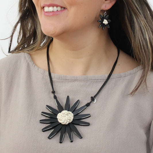 Black Amaya Flower Statement Necklace