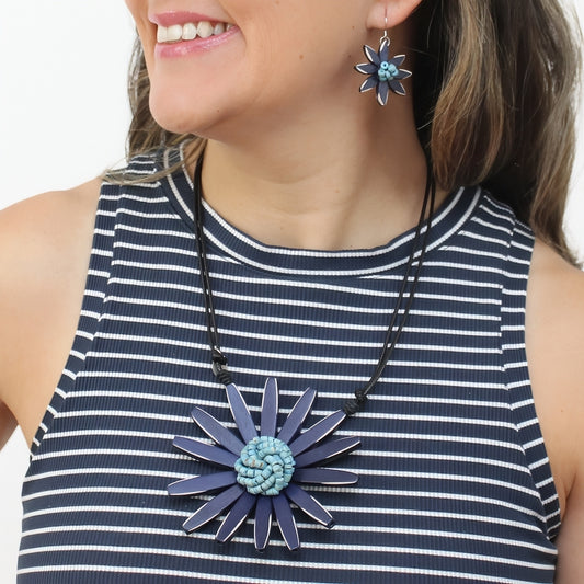 Navy Amaya Flower Statement Necklace