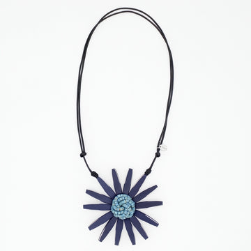 Navy Amaya Flower Statement Necklace