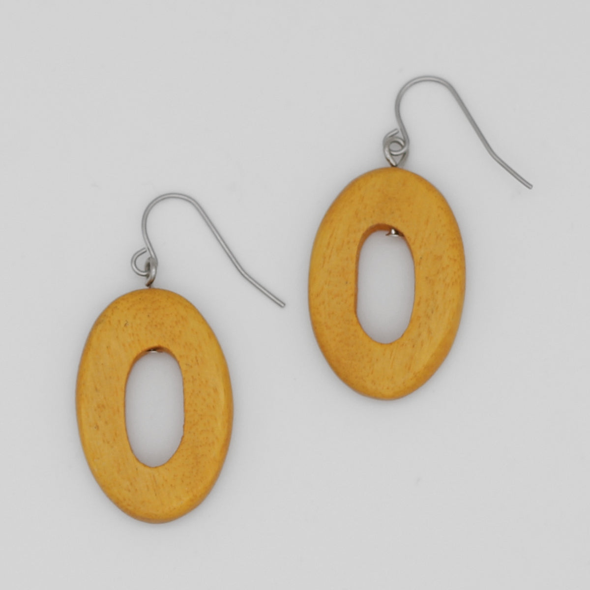 Mustard Oval Wood Crafted Earrings