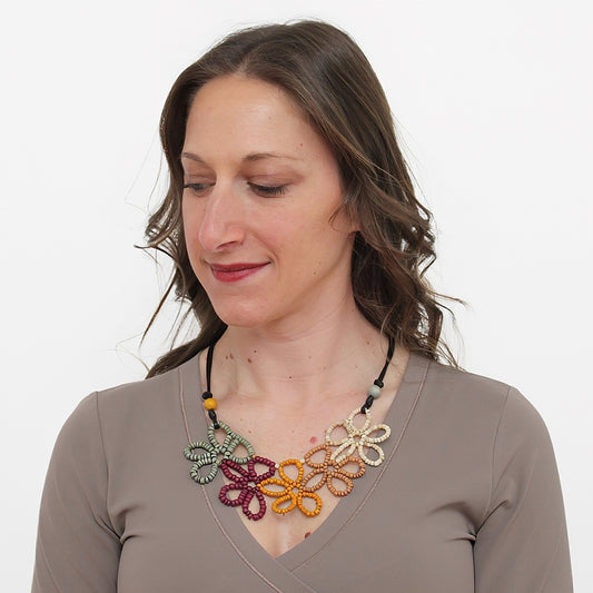 Earth Toned Beaded Flower Necklace