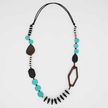 Aqua Wood Bead Gabby Necklace