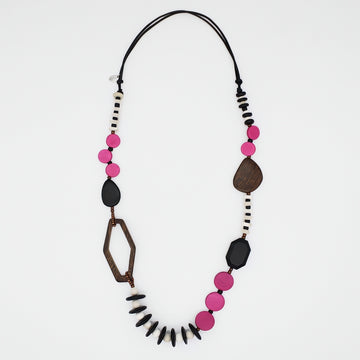 Fuchsia Wood Bead Gabby Necklace