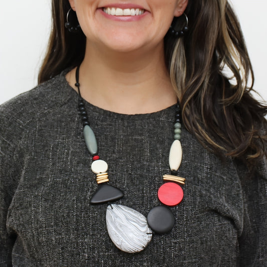 Red Dusk and Dawn Marble Necklace - Sylca Designs - Chunky Jewelry 
