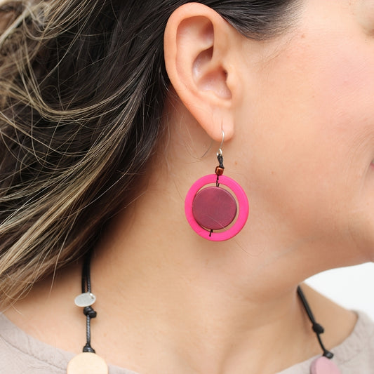 Magenta Circle Cut-Out Earrings