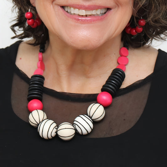 Red Maris Threaded Ball Statement Necklace