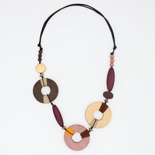 Necklace with circular beads on a white background