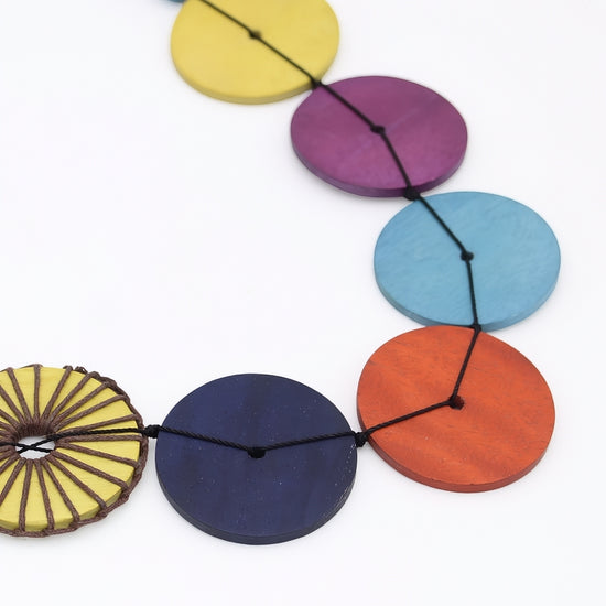 Colorful circular objects on a white background