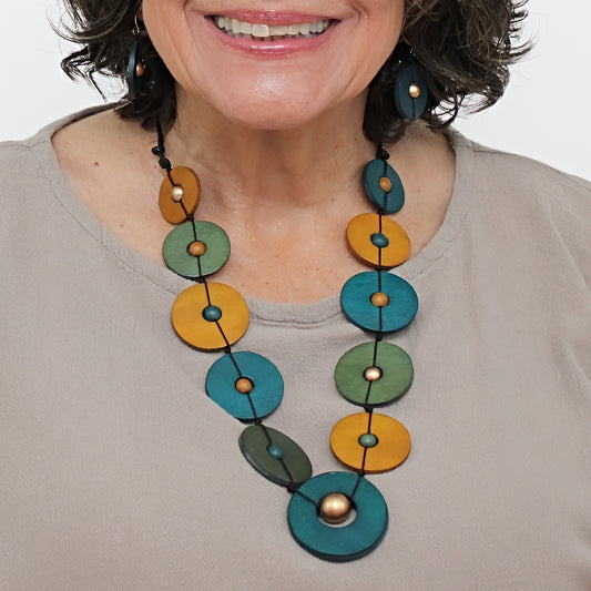 Teal Wood Unity Necklace