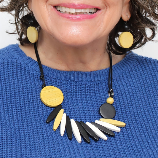 Chartreuse Wood Fringe Necklace