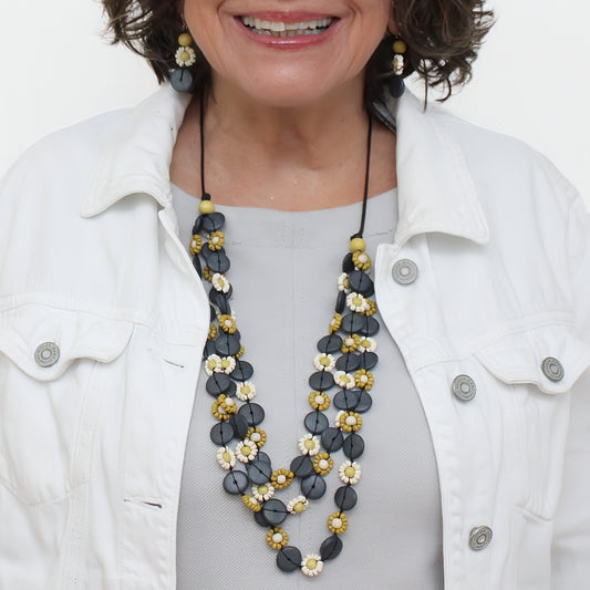 Chartreuse Petite Daisy Triple Strand Necklace