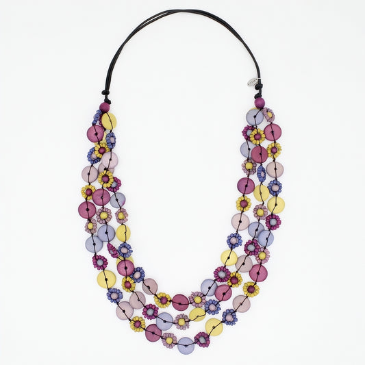 Purple Petite Daisy Triple Strand Necklace