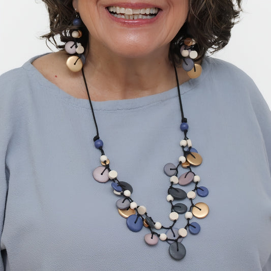 Purple Juliette Drop Double Strand Necklace - Sylca Designs - Chunky Jewelry 