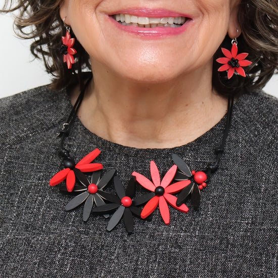 Red Garland Nectar Statement Necklace - Sylca Designs - Chunky Jewelry 