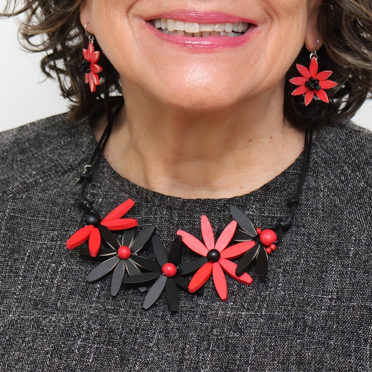 Red Garland Nectar Statement Necklace - Sylca Designs - Chunky Jewelry 