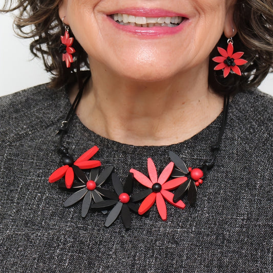 Red Garland Nectar Statement Necklace - Sylca Designs - Chunky Jewelry 