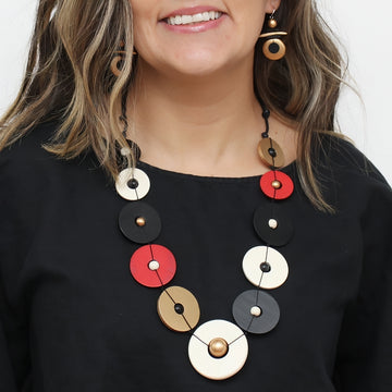 Aria Gold Black Red Bold Circle Statement Necklace