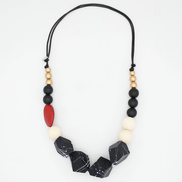 Caroline Red and Black Chunky Wooden Necklace
