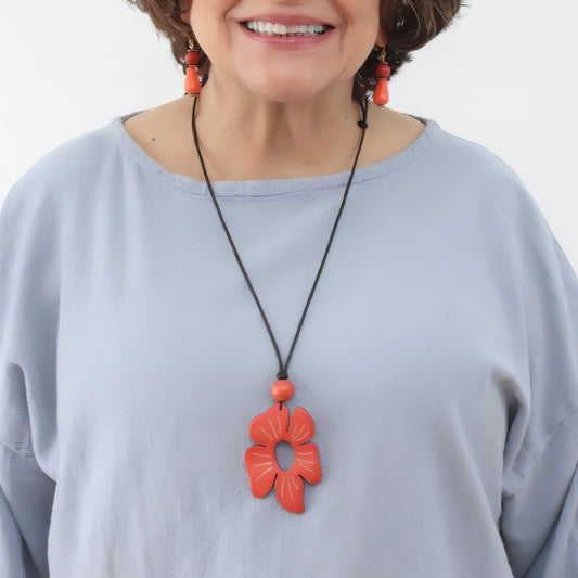Coral Hibiscus Flower Pendant