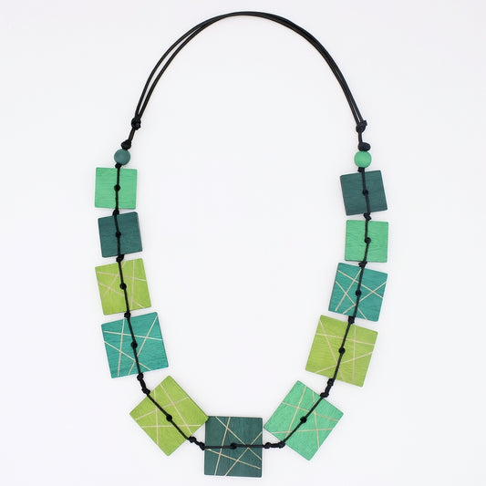 Green Wooden Mosaic Necklace