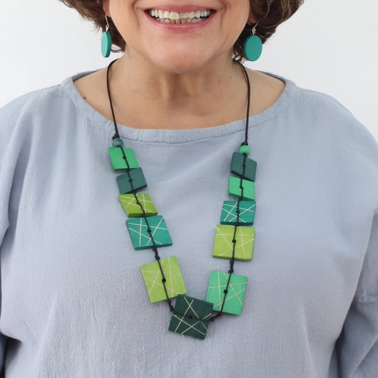 Green Wooden Mosaic Necklace