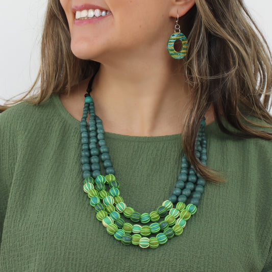Green Harmony Statement Beaded Necklace