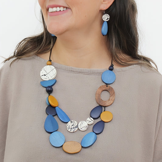 Blue Grove Wooden Statement Necklace