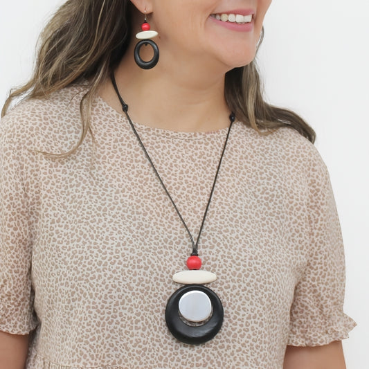 Black Luna Eclipse Wooden Pendant Necklace