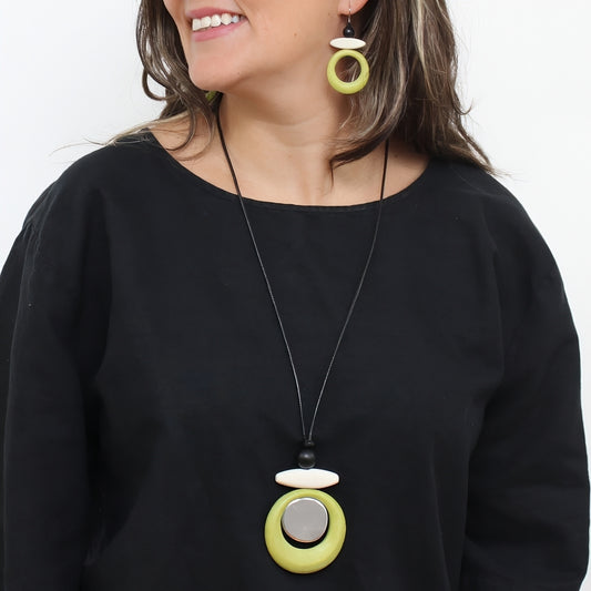 Lime Luna Eclipse Wooden Pendant Necklace