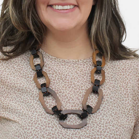Brown Paz Wooden Link Necklace