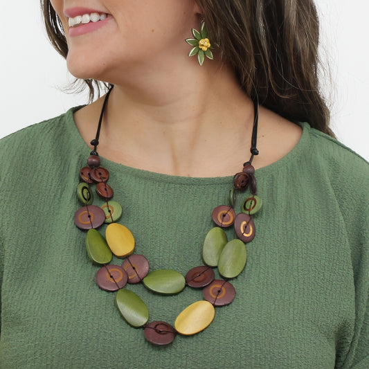 Olive Grove Layered Wood Necklace