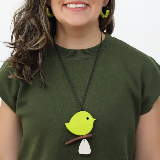 Lime Robin On A Branch Necklace