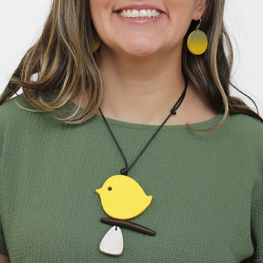Yellow Robin On A Branch Necklace