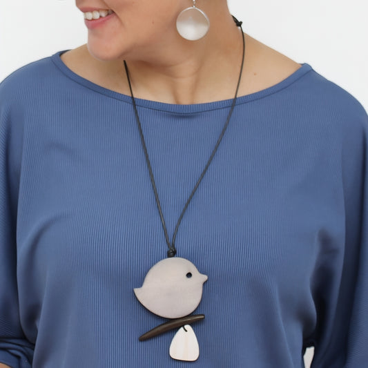 Taupe Robin On A Branch Necklace